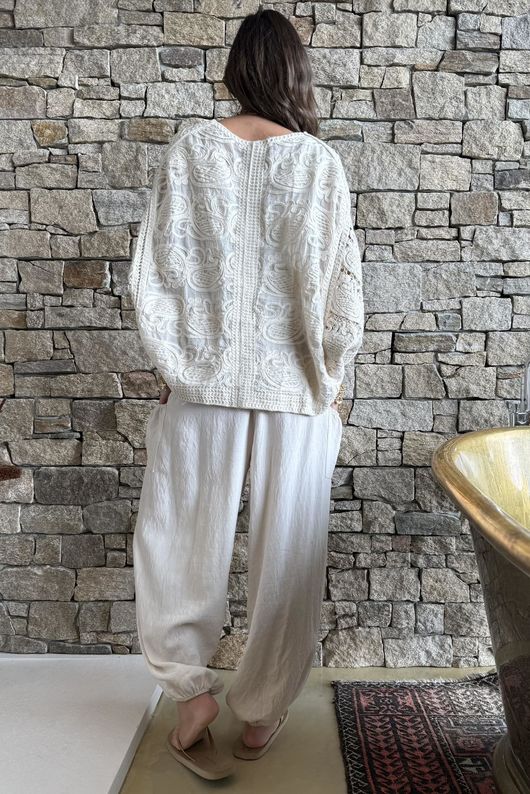 Benito Crochet Cotton Carmen Cardigan Stone